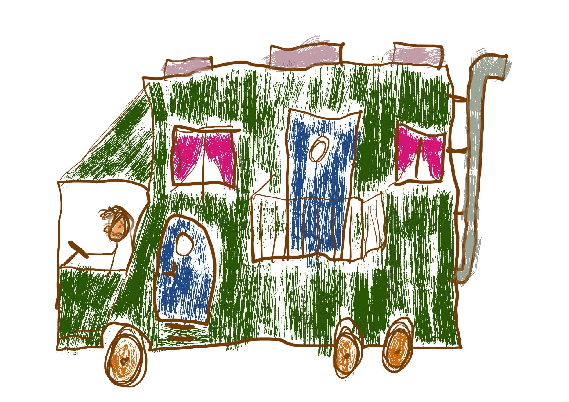 Farbige Zeichnung eines Wohnmobils.